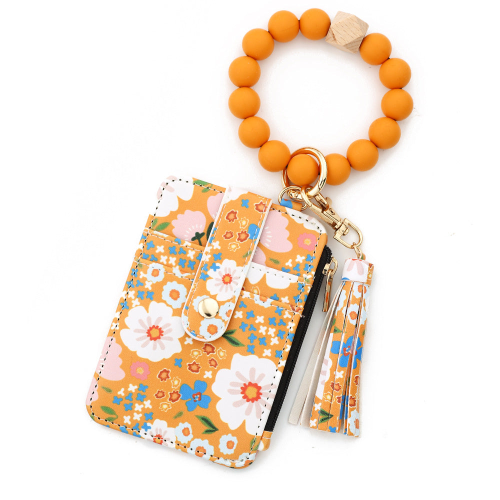 Floral-Printed Leather Card Wallet – Compact & Stylish