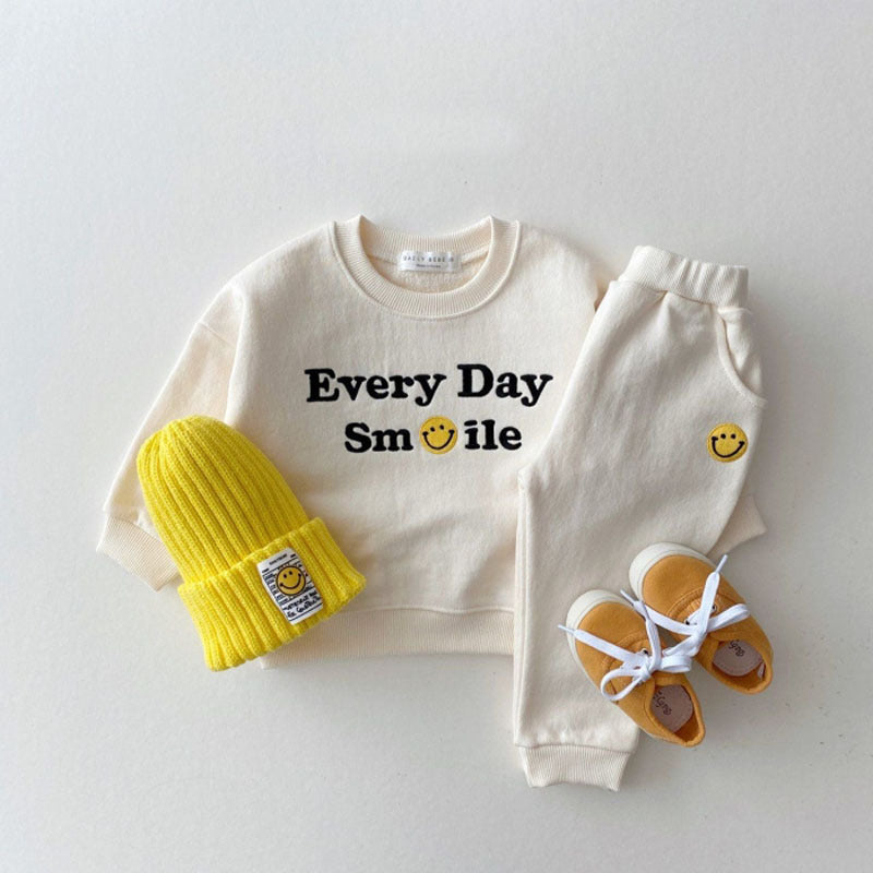 Kids "Every Day Smile" Two-Piece Outfit – Cotton Sweatshirt & Pants Set