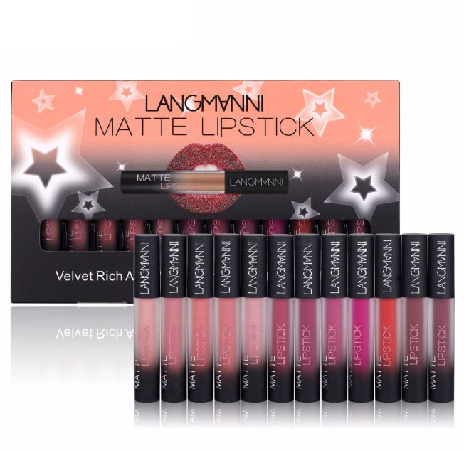 12-Piece Matte Lipstick Set – Waterproof Long-Lasting Velvet Finish