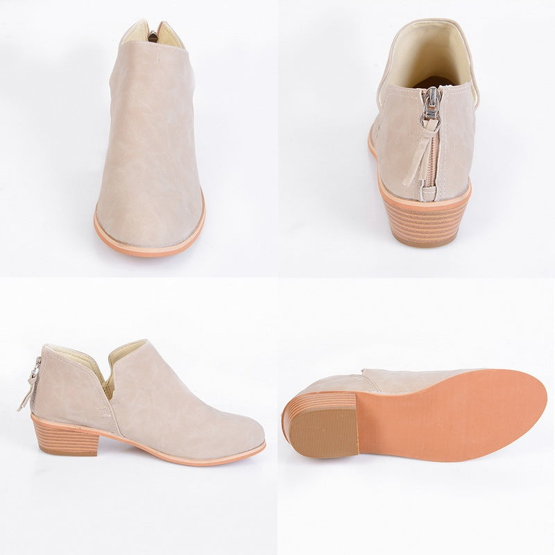 Women’s Retro Ankle Boots – Faux Suede Block Heel Booties