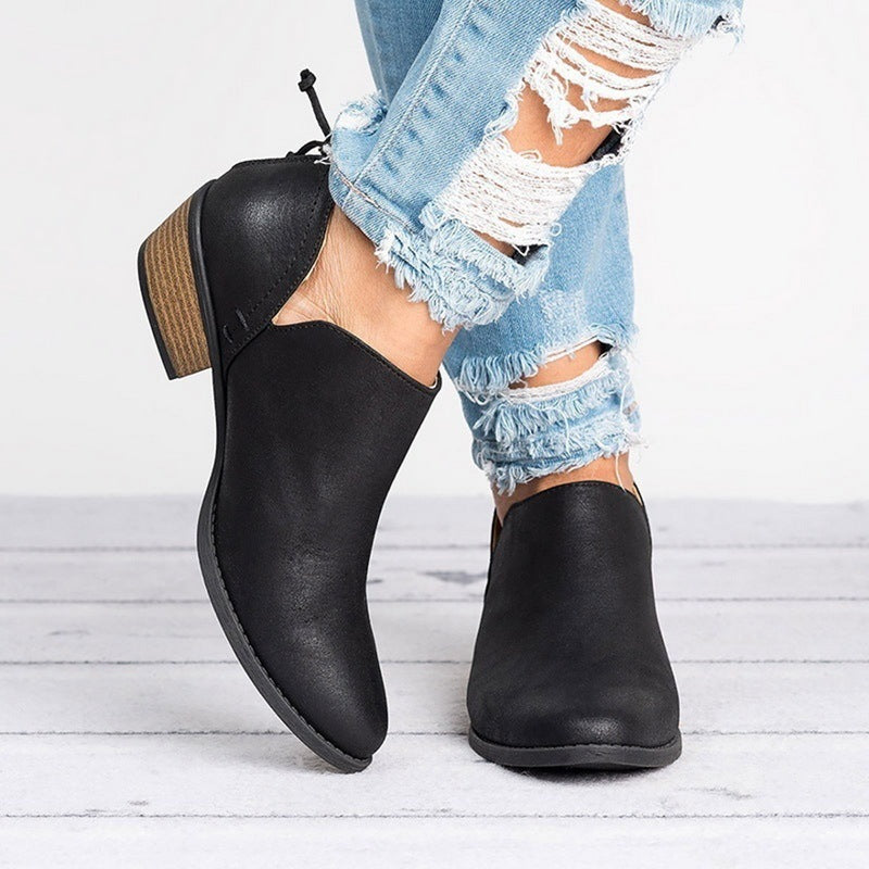 Women’s Retro Ankle Boots – Faux Suede Block Heel Booties
