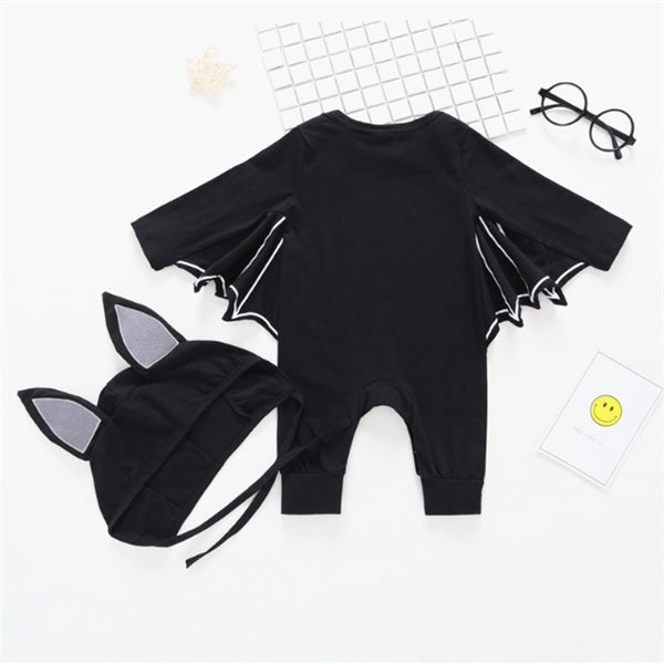 Baby Bat Halloween Costume – Cotton Romper with Bat Wings & Ear