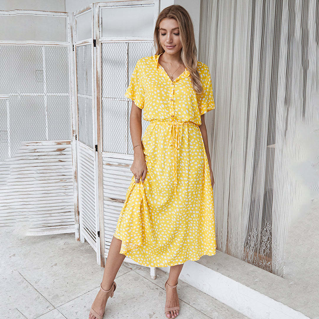 Women’s Autumn Midi Dress – Boho Short Sleeve Rust Red Outfit