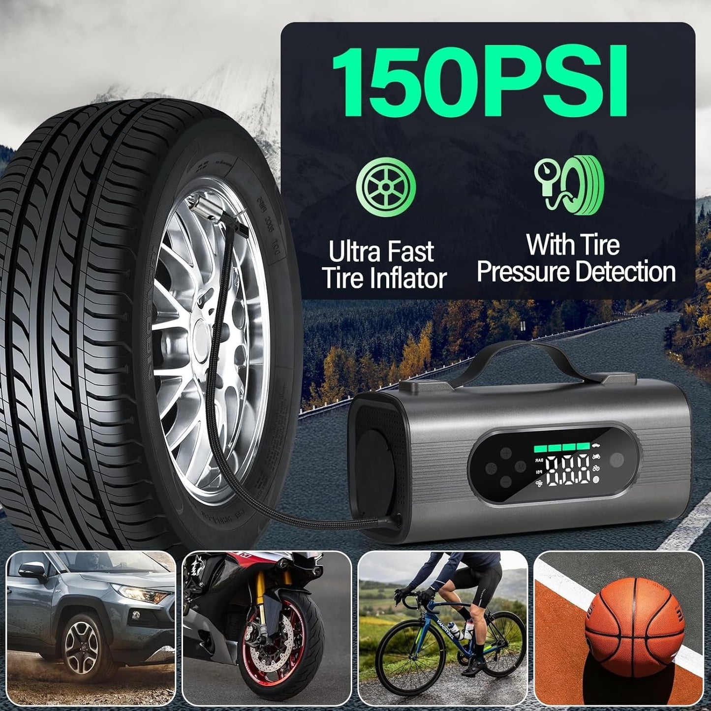 8-in-1 Portable Jump Pack - Compressor, Vacuum, Jump-Start, and More