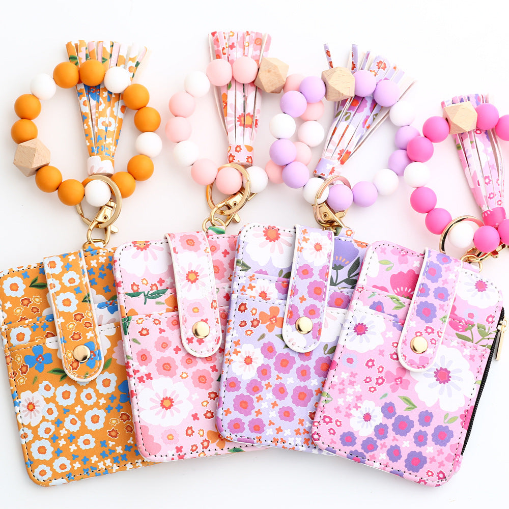 Floral-Printed Leather Card Wallet – Compact & Stylish