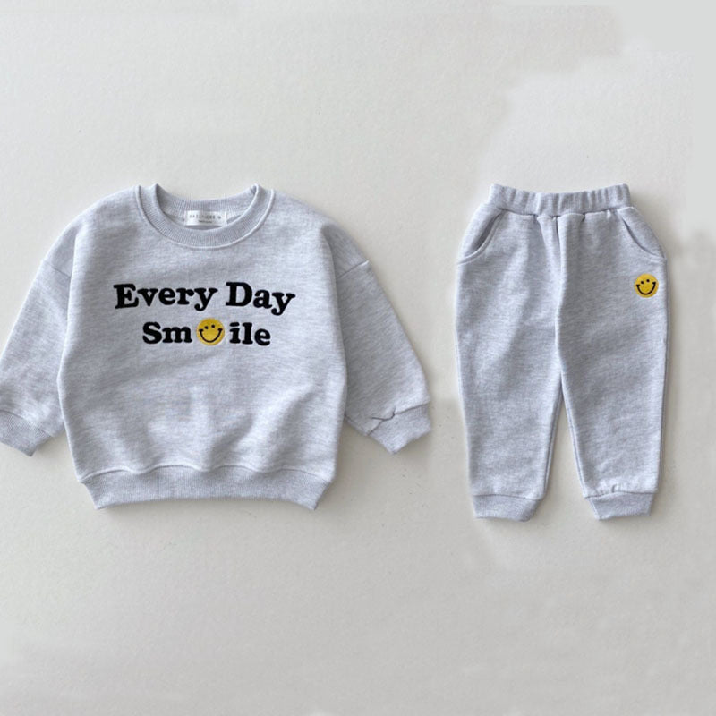 Kids "Every Day Smile" Two-Piece Outfit – Cotton Sweatshirt & Pants Set