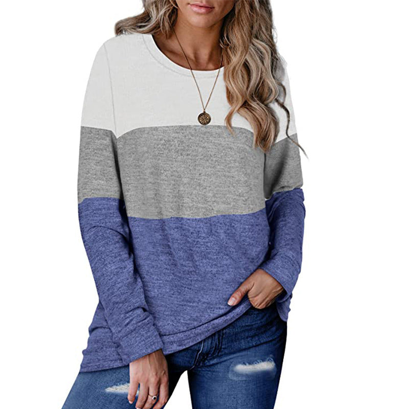 Women’s Color Block Sweater – Round Neck Knit Pullover