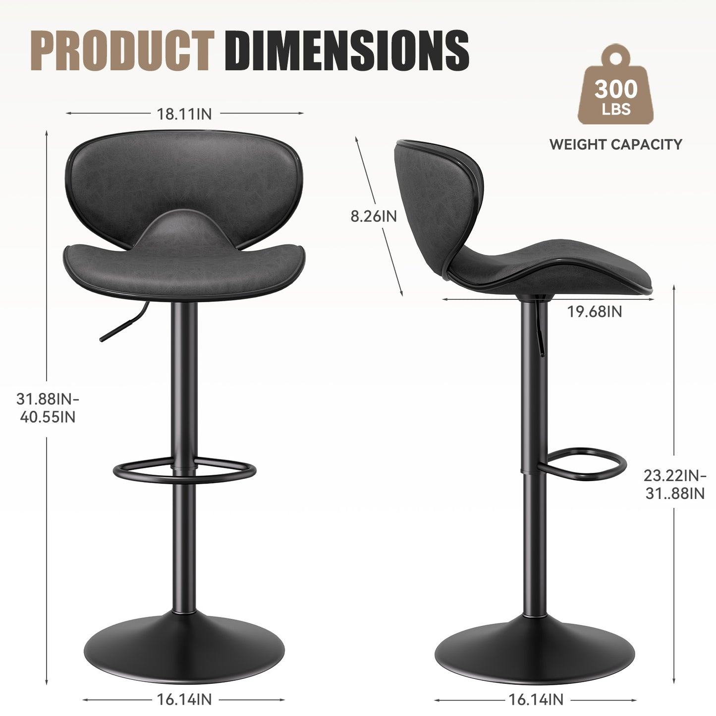 Modern Adjustable Bar Stools - 2pc Set