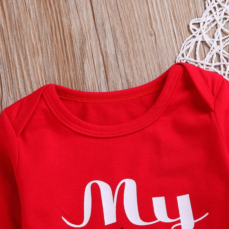 Baby’s 1st Christmas Outfit – 3PCS Holiday Romper, Pants & Hat Set