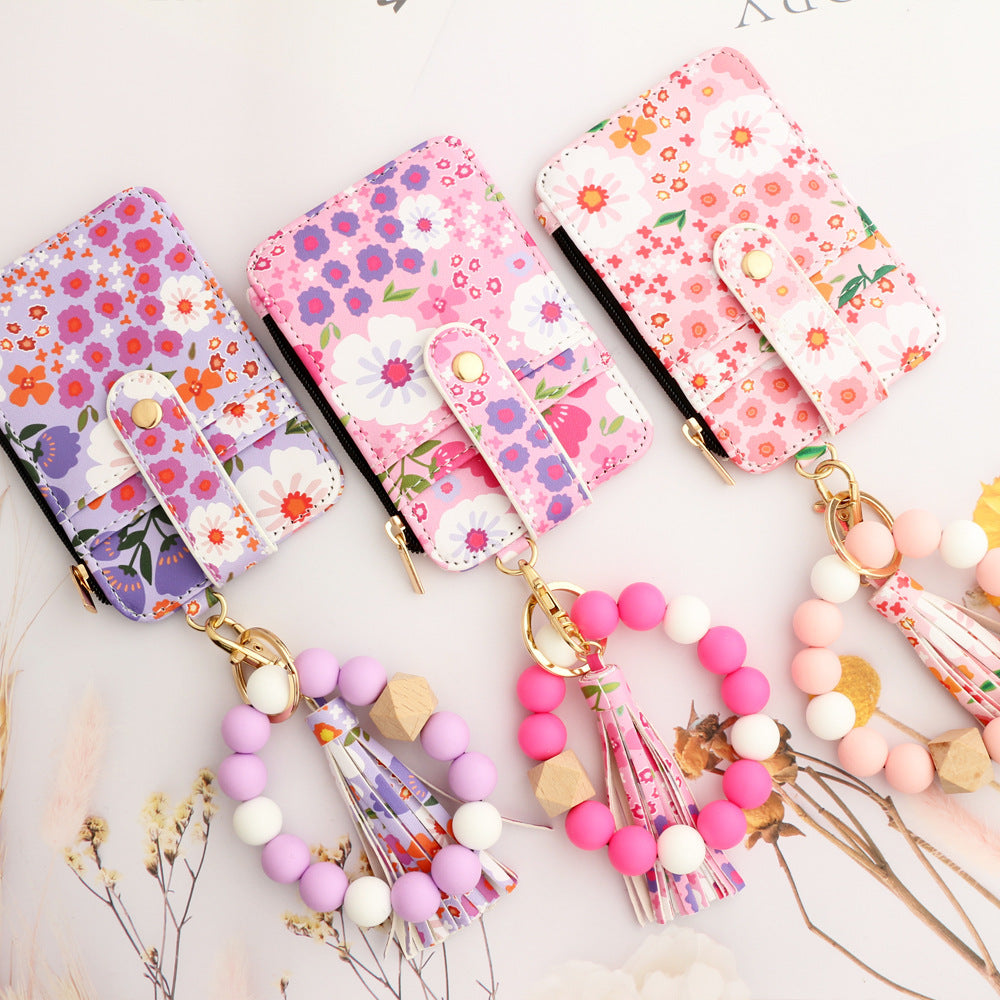 Floral-Printed Leather Card Wallet – Compact & Stylish