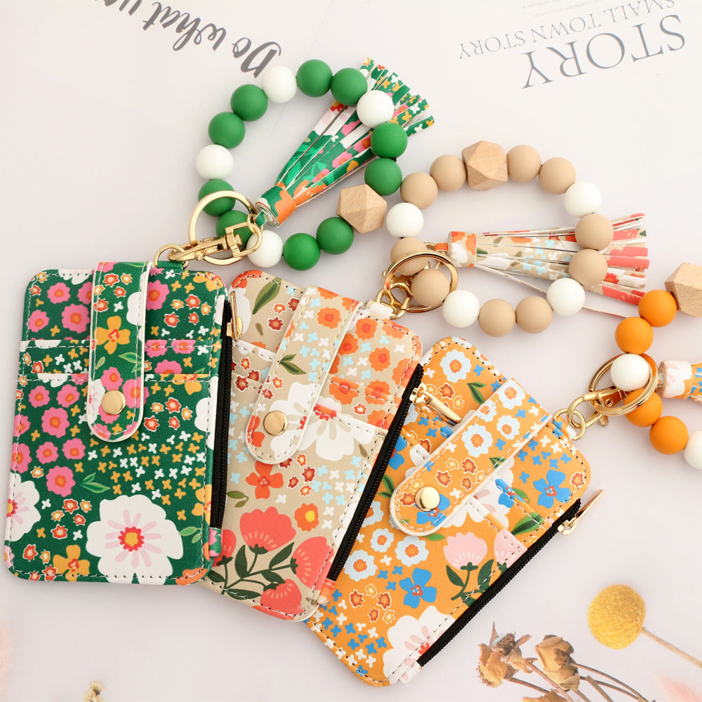Floral-Printed Leather Card Wallet – Compact & Stylish