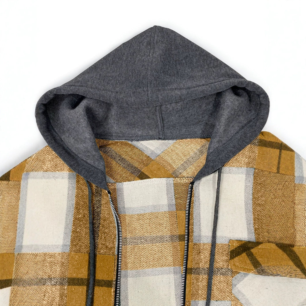 Men’s Plaid Hooded Jacket – Casual Zip-Up Outerwear