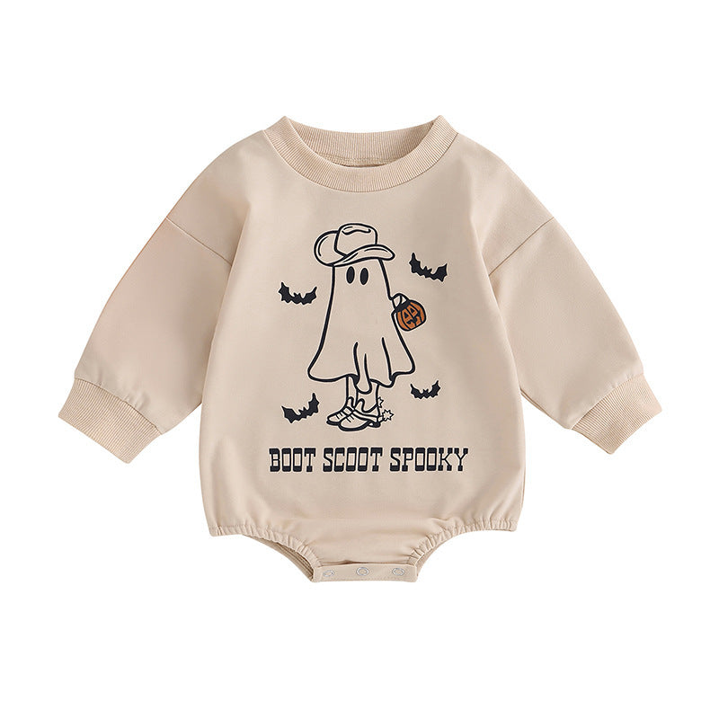 Baby "Boot Scoot Spooky" Halloween Romper – Neutral Long Sleeve Onesie
