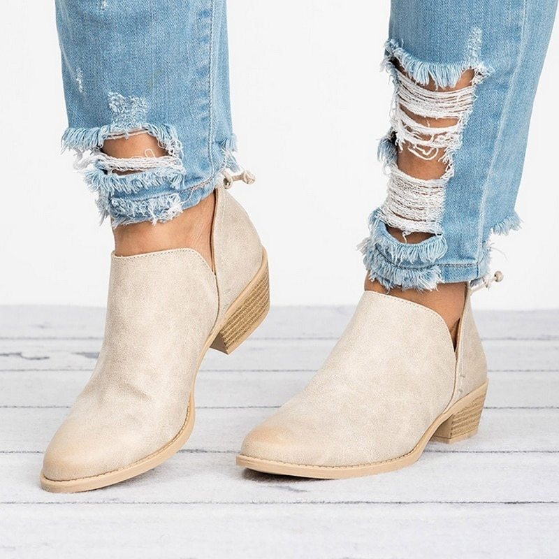 Women’s Retro Ankle Boots – Faux Suede Block Heel Booties