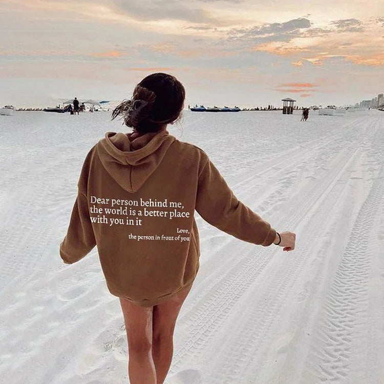 “Dear Person Behind Me” Plush Hoodie – Unisex Letter Print Pullover