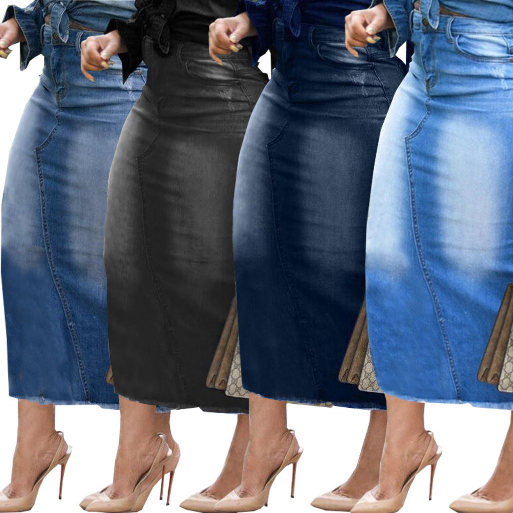 Stretchy Hip Hugging Denim Skirt - Four Colors