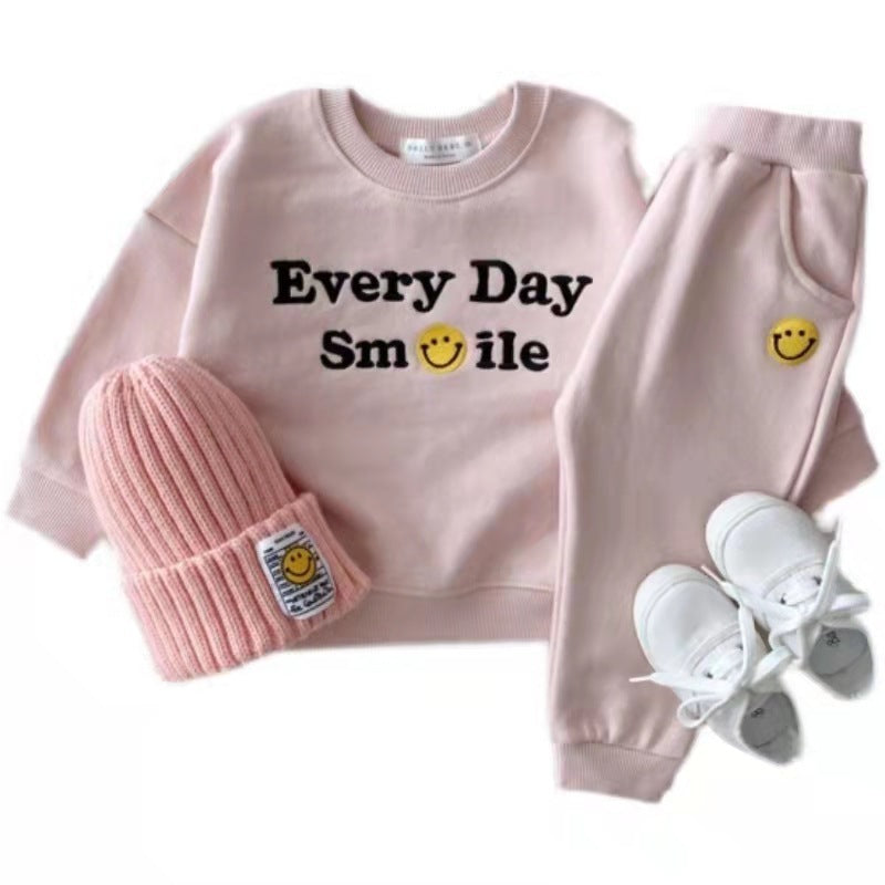 Kids "Every Day Smile" Two-Piece Outfit – Cotton Sweatshirt & Pants Set