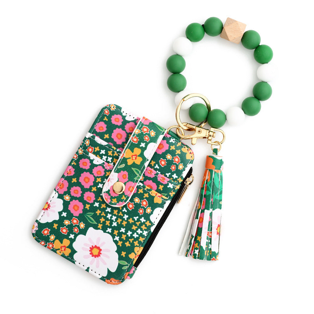Floral-Printed Leather Card Wallet – Compact & Stylish