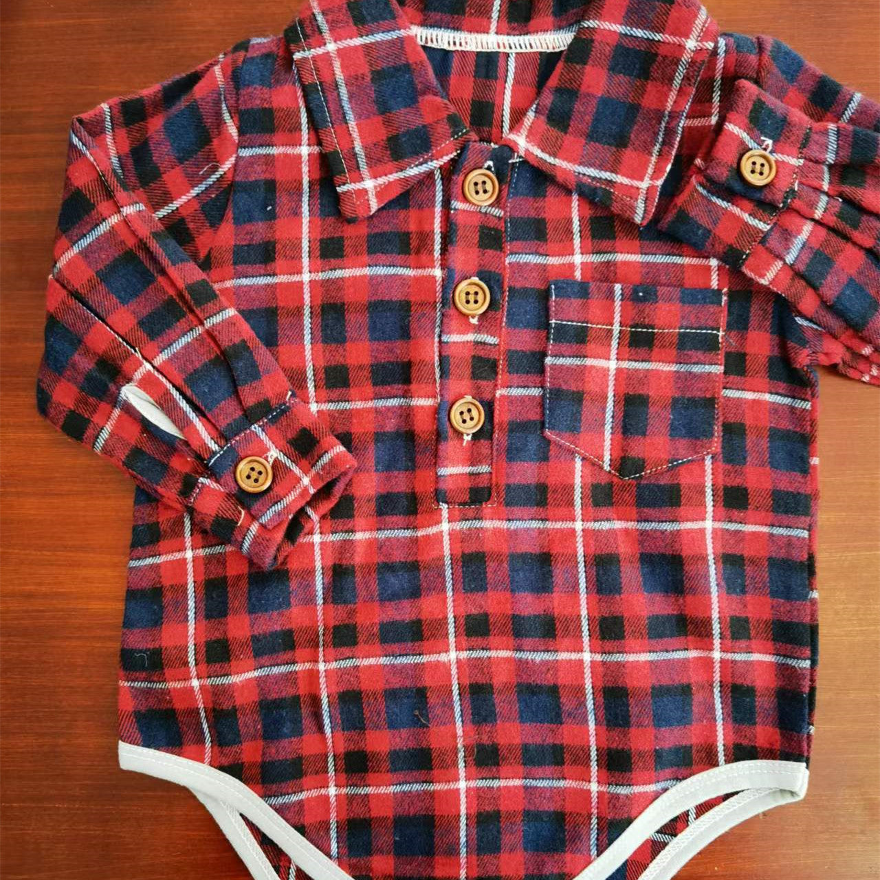 Baby Plaid Button-Up Long Sleeve Romper – Fall Flannel Style