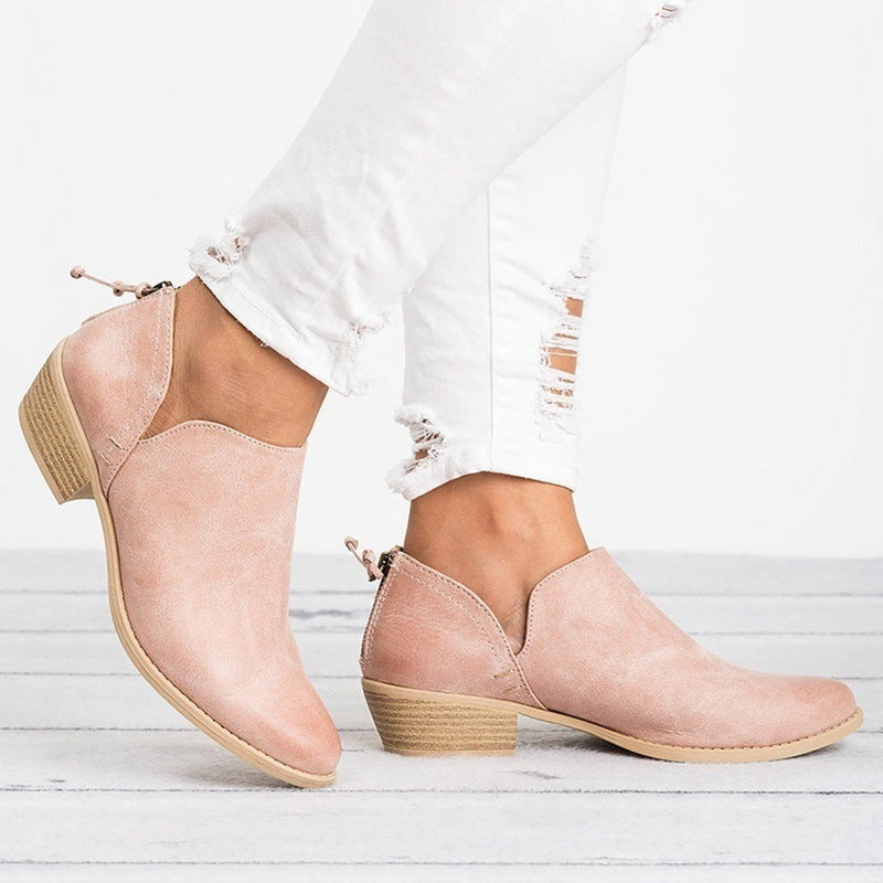 Women’s Retro Ankle Boots – Faux Suede Block Heel Booties
