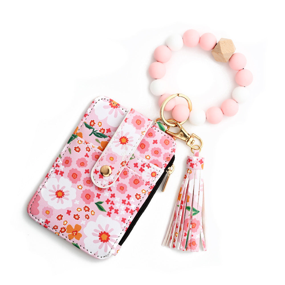 Floral-Printed Leather Card Wallet – Compact & Stylish