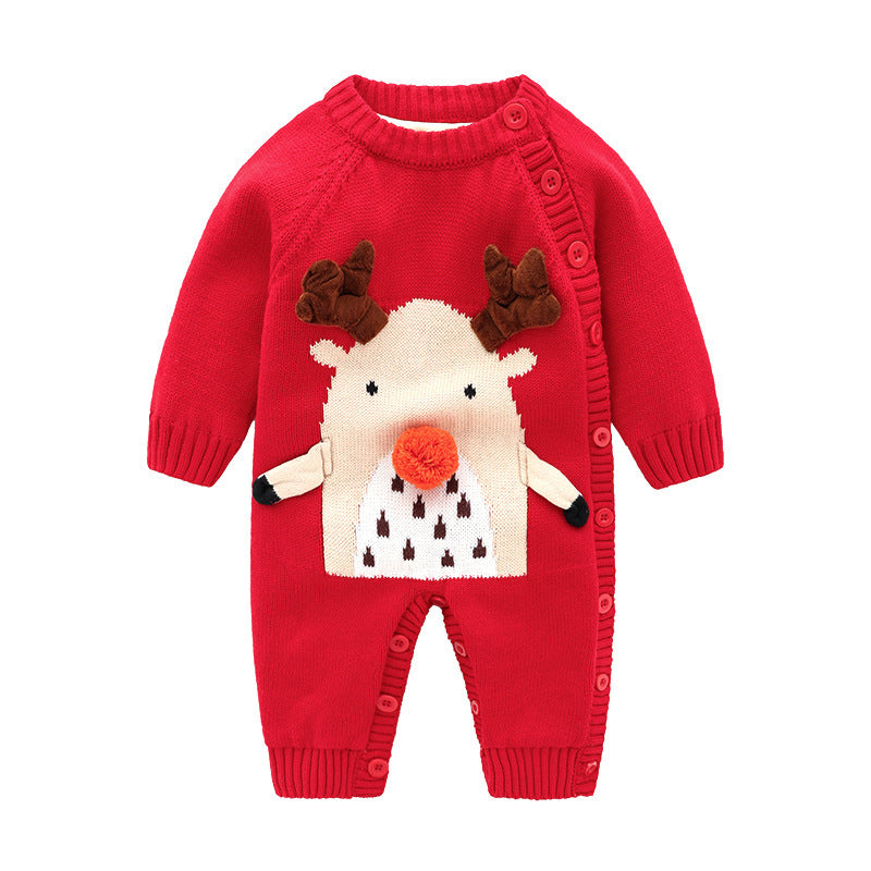 Baby Christmas Romper – Cotton Knitted Holiday Onesie (0–24M)