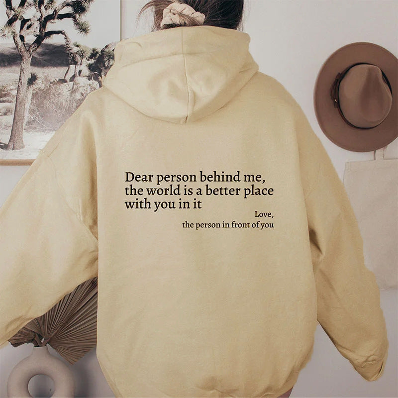 “Dear Person Behind Me” Plush Hoodie – Unisex Letter Print Pullover