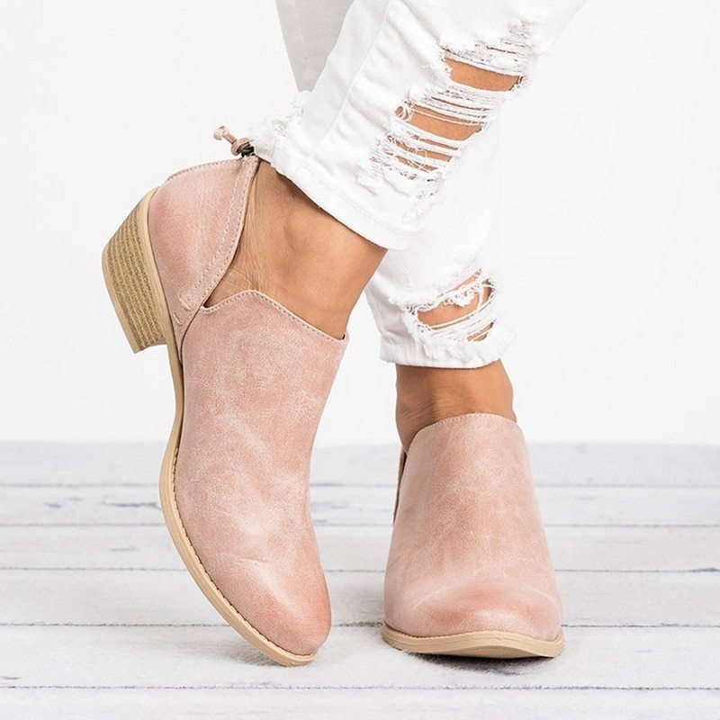 Women’s Retro Ankle Boots – Faux Suede Block Heel Booties