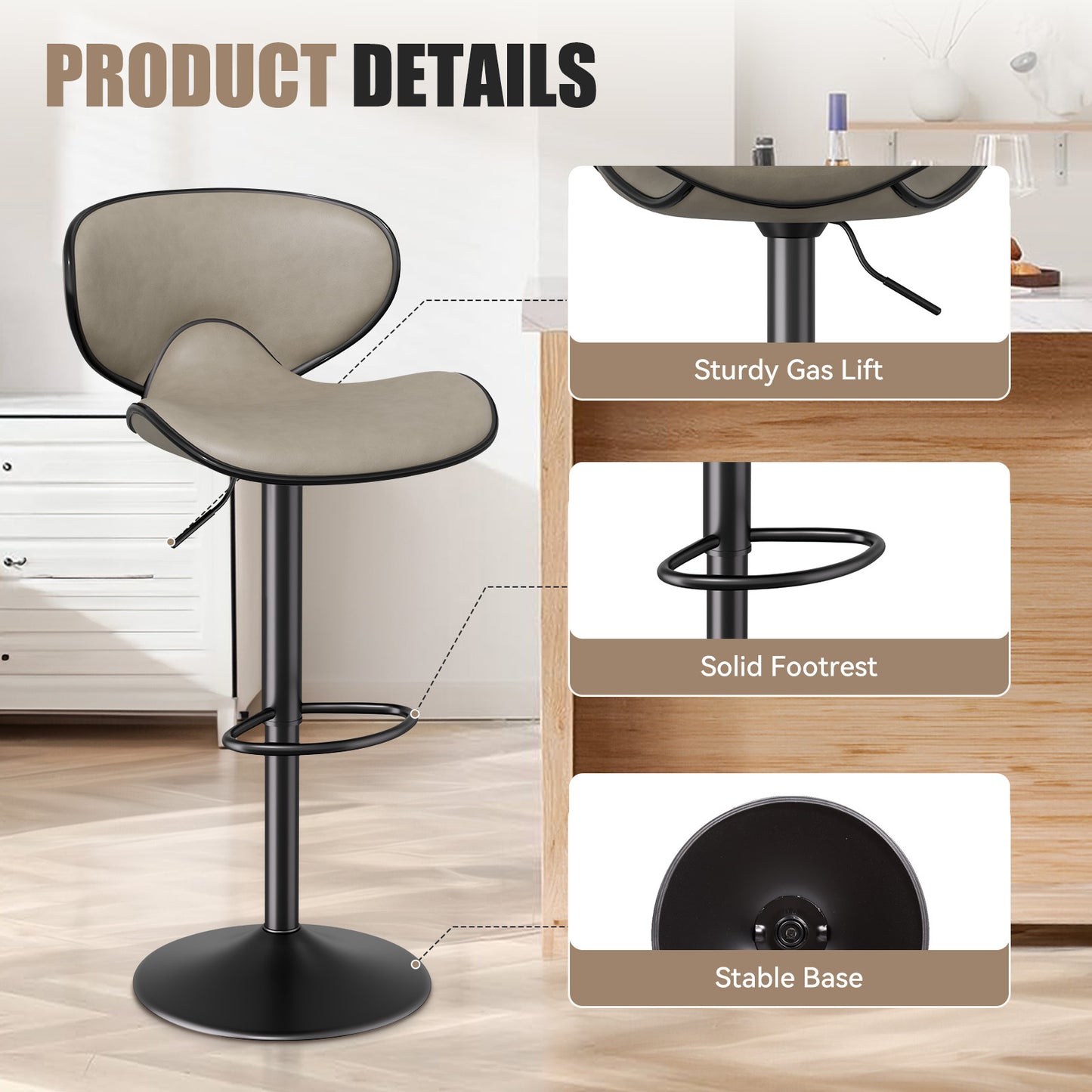 Modern Adjustable Bar Stools - 2pc Set