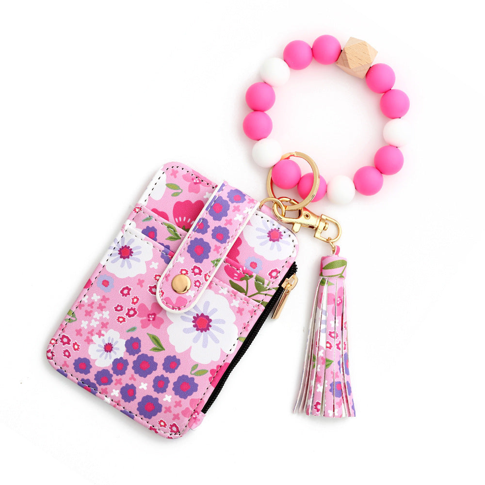 Floral-Printed Leather Card Wallet – Compact & Stylish