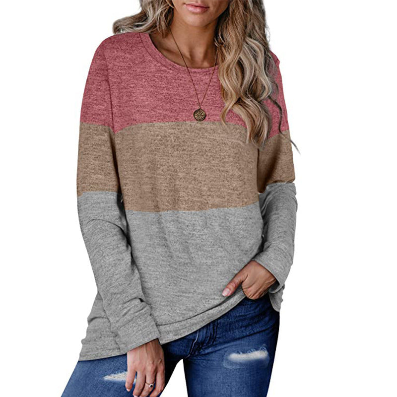 Women’s Color Block Sweater – Round Neck Knit Pullover