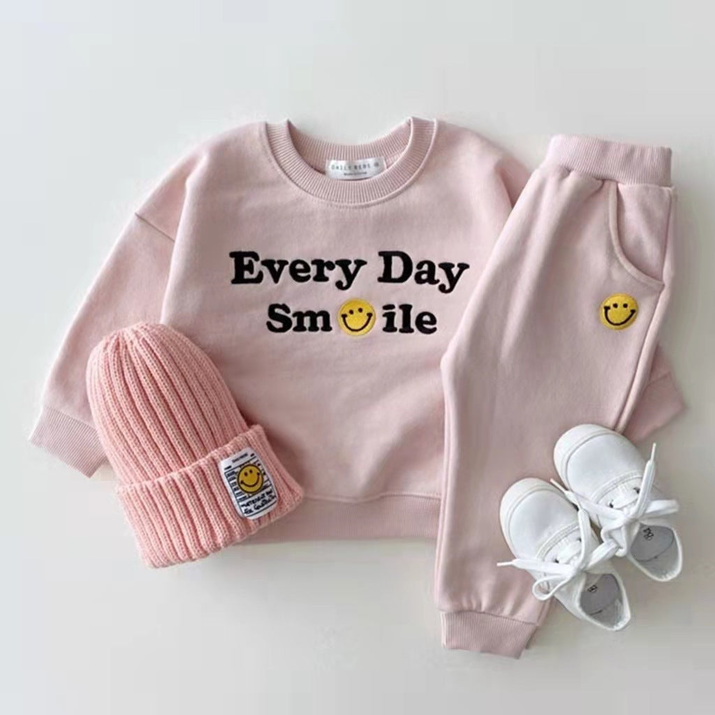 Kids "Every Day Smile" Two-Piece Outfit – Cotton Sweatshirt & Pants Set