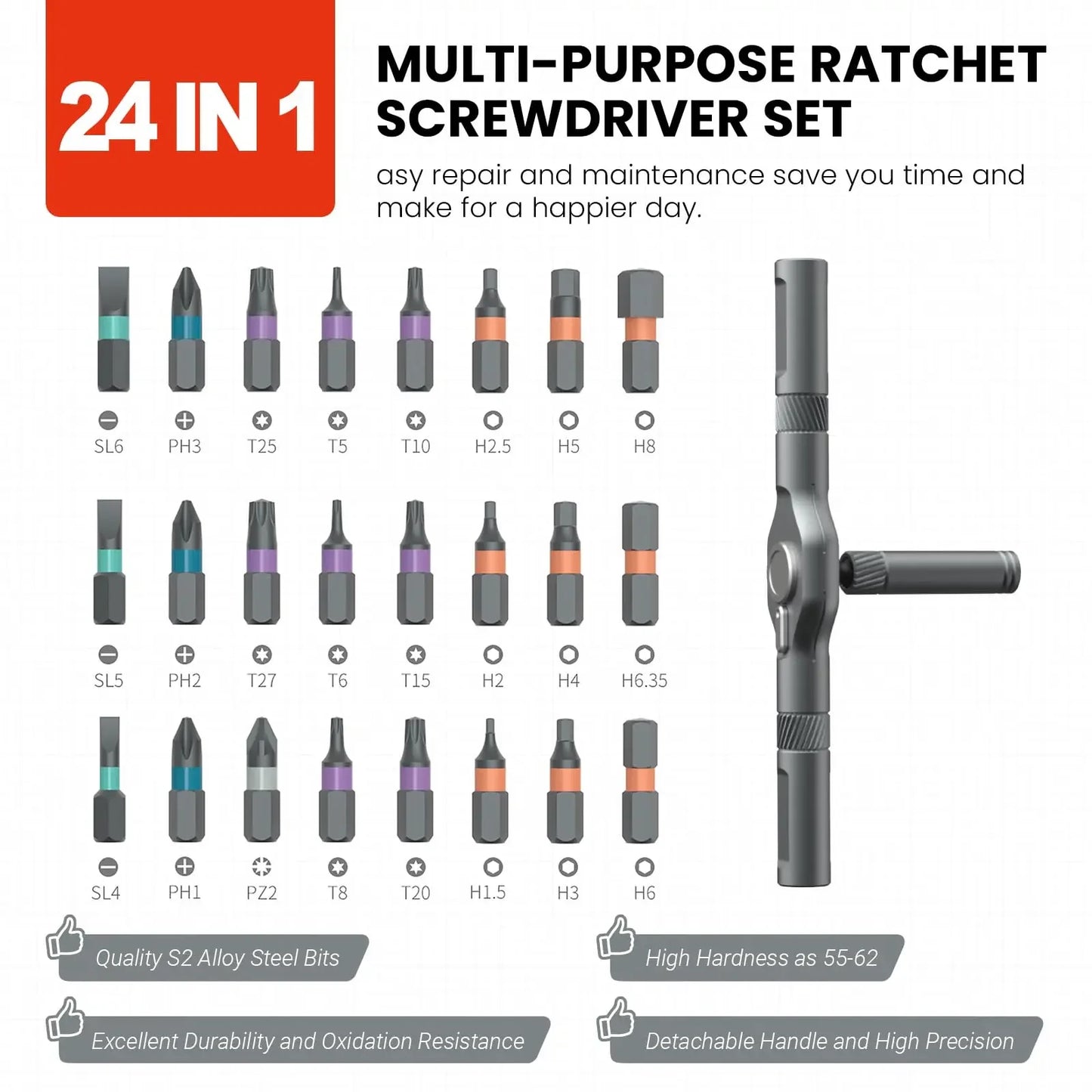 24-Piece Ratcheting Screwdriver/Allen Key