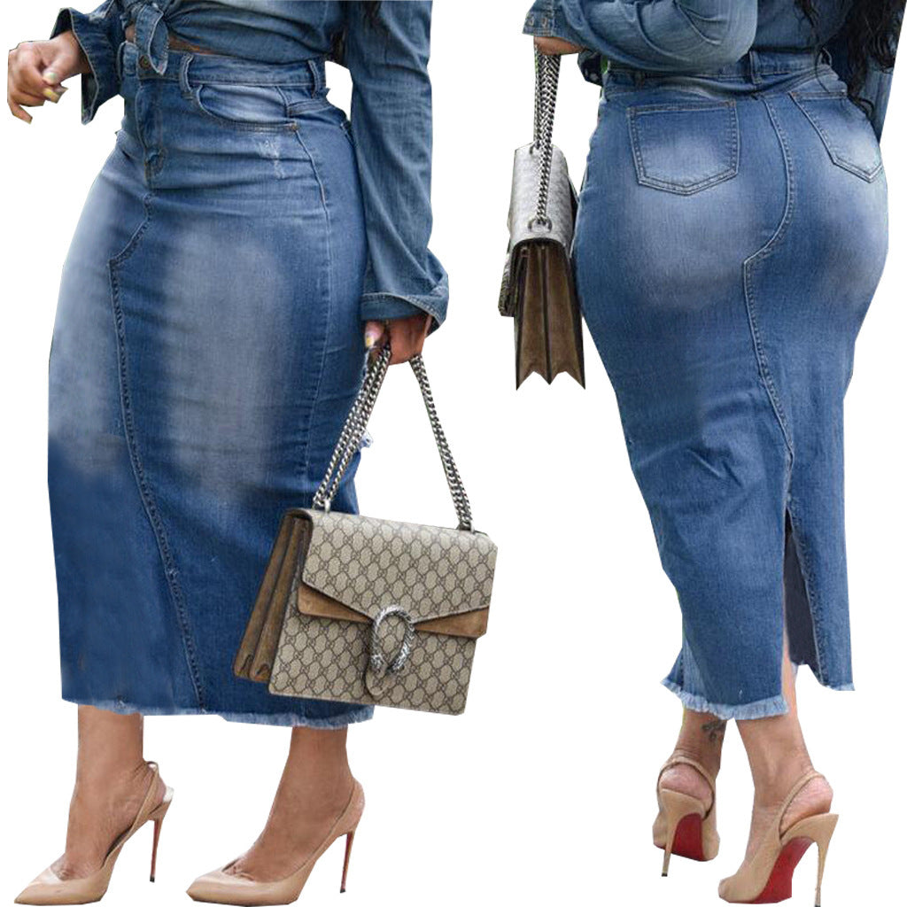 Stretchy Hip Hugging Denim Skirt - Four Colors