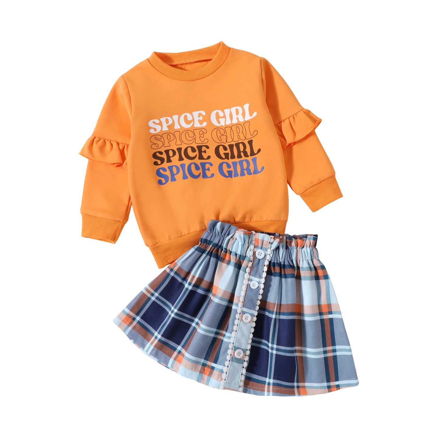 Toddler Girl Fall Outfit – “Thankful Blessed” Sweatshirt & Plaid Skirt Set
