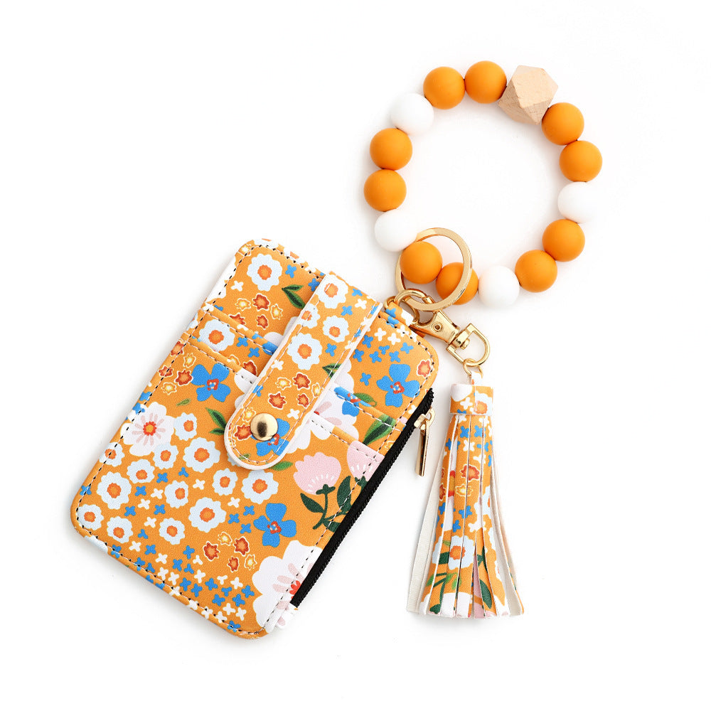 Floral-Printed Leather Card Wallet – Compact & Stylish