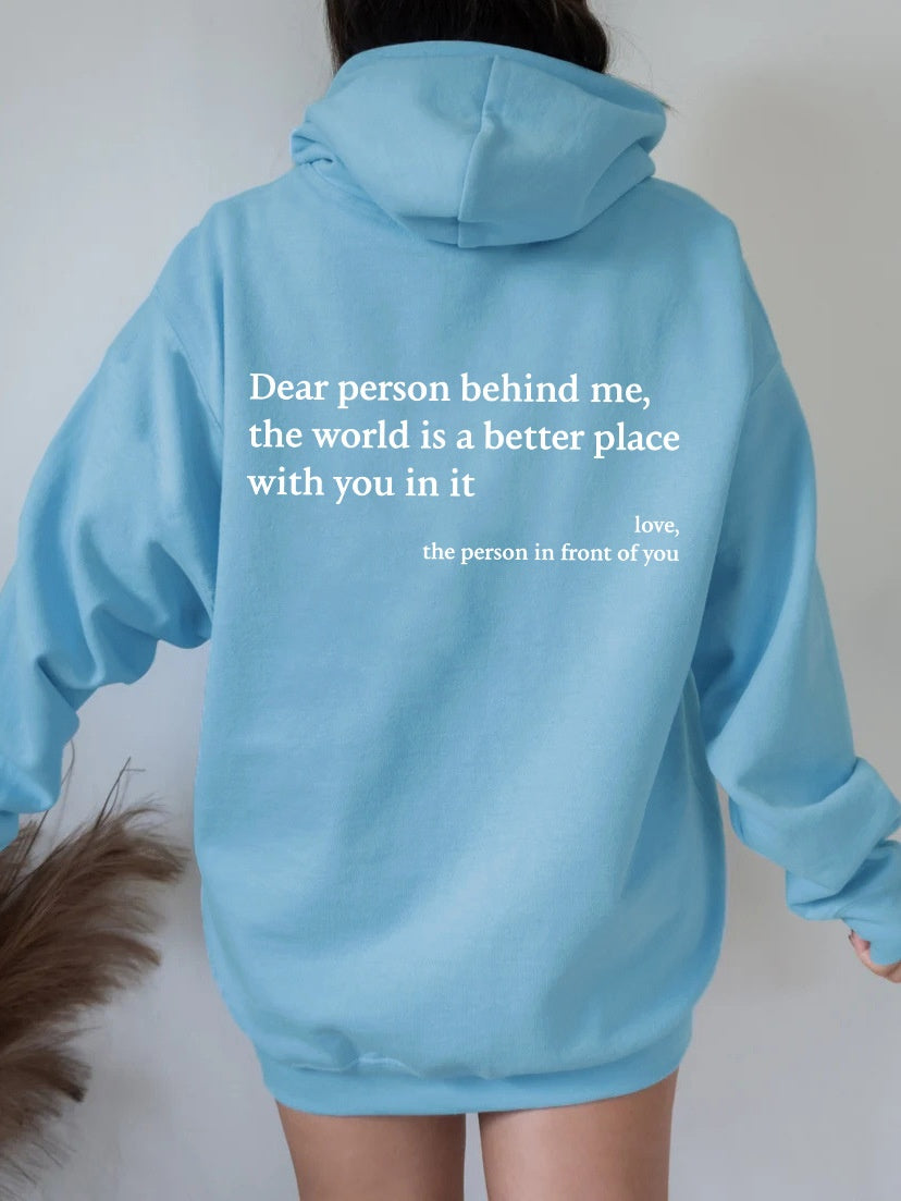 “Dear Person Behind Me” Plush Hoodie – Unisex Letter Print Pullover
