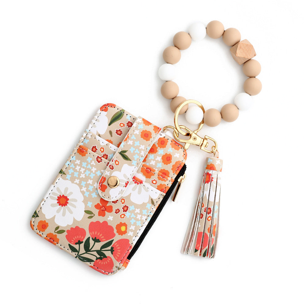 Floral-Printed Leather Card Wallet – Compact & Stylish