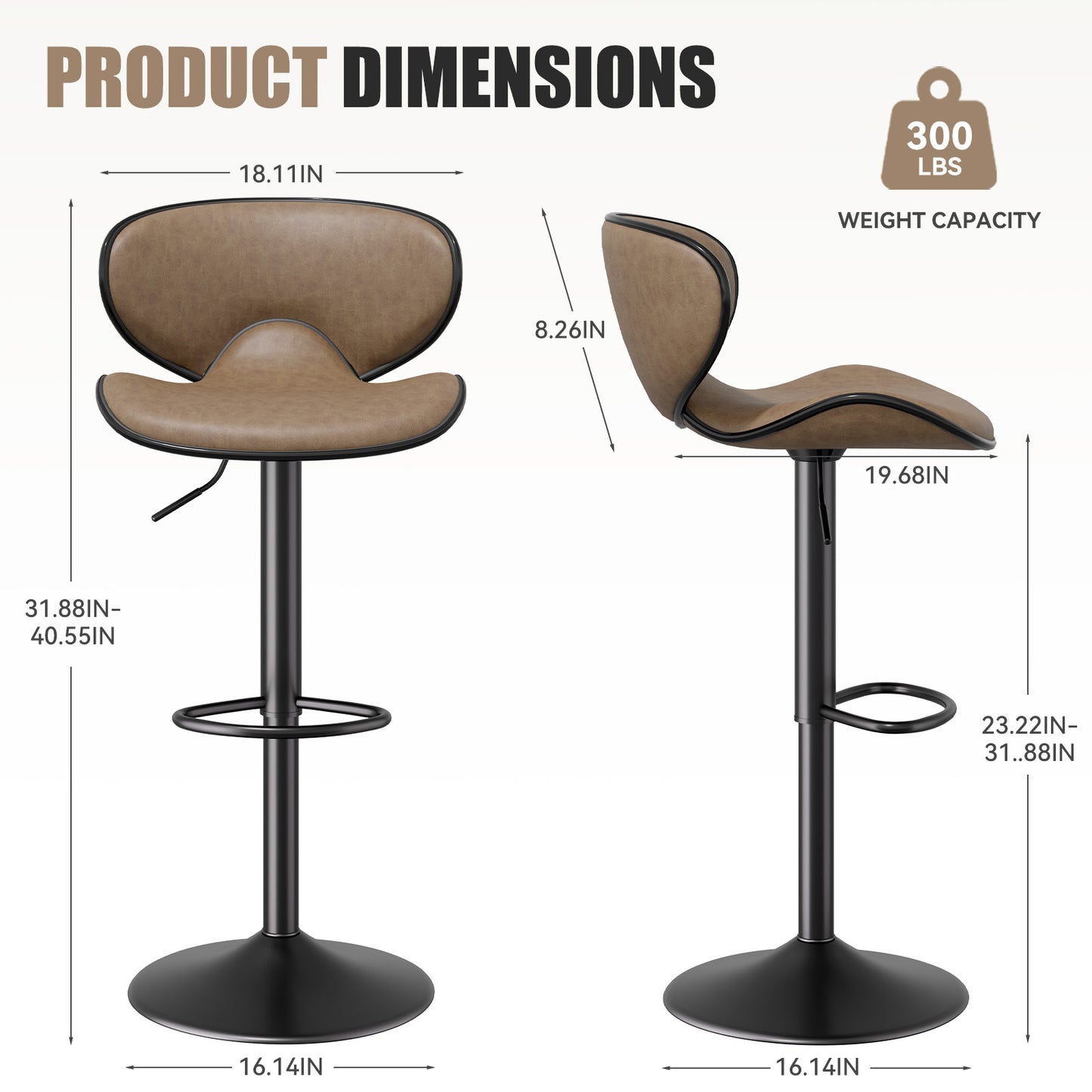 Modern Adjustable Bar Stools - 2pc Set