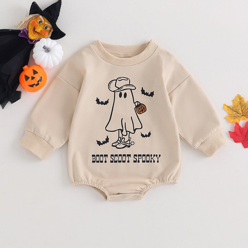 Baby "Boot Scoot Spooky" Halloween Romper – Neutral Long Sleeve Onesie