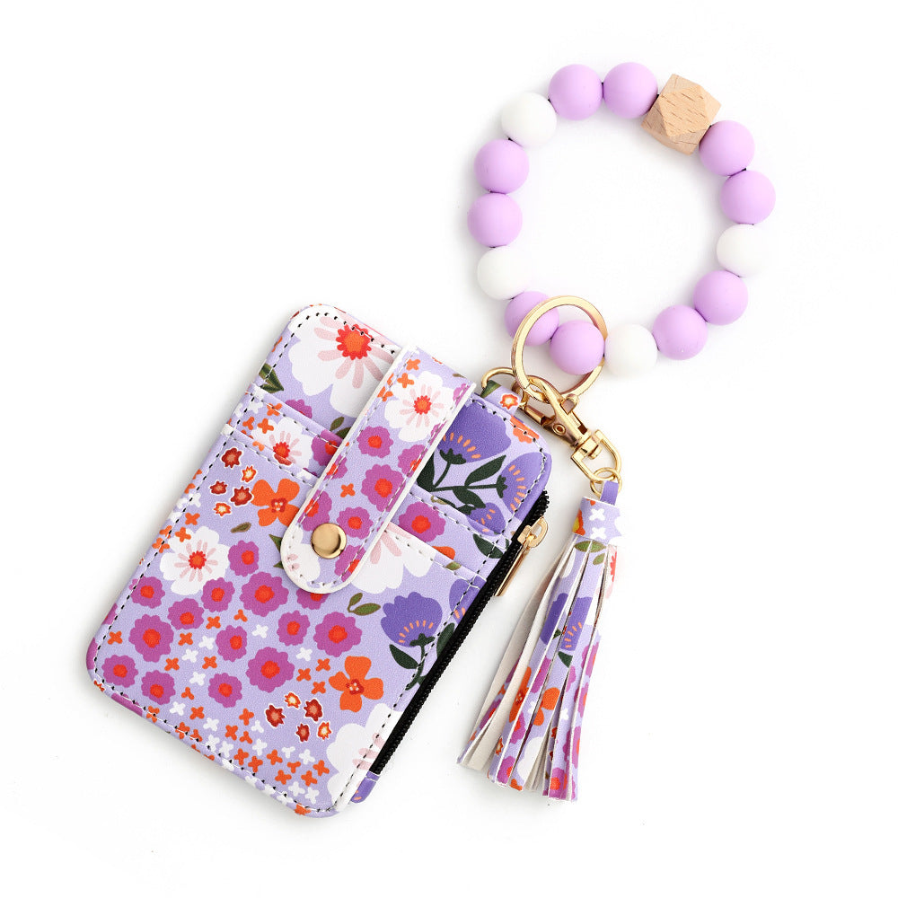 Floral-Printed Leather Card Wallet – Compact & Stylish