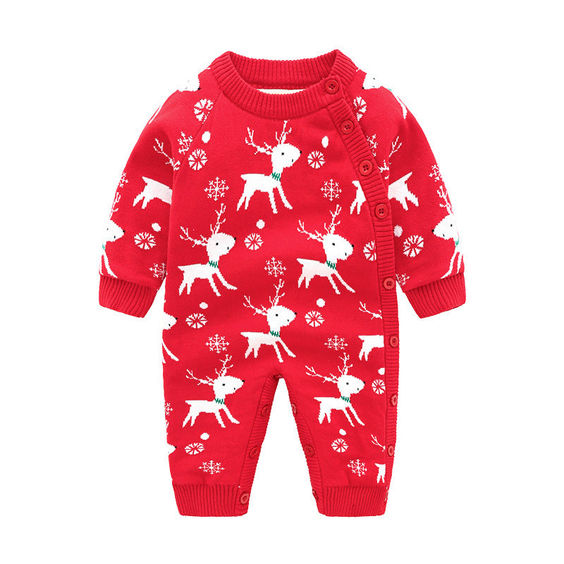 Baby Christmas Romper – Cotton Knitted Holiday Onesie (0–24M)
