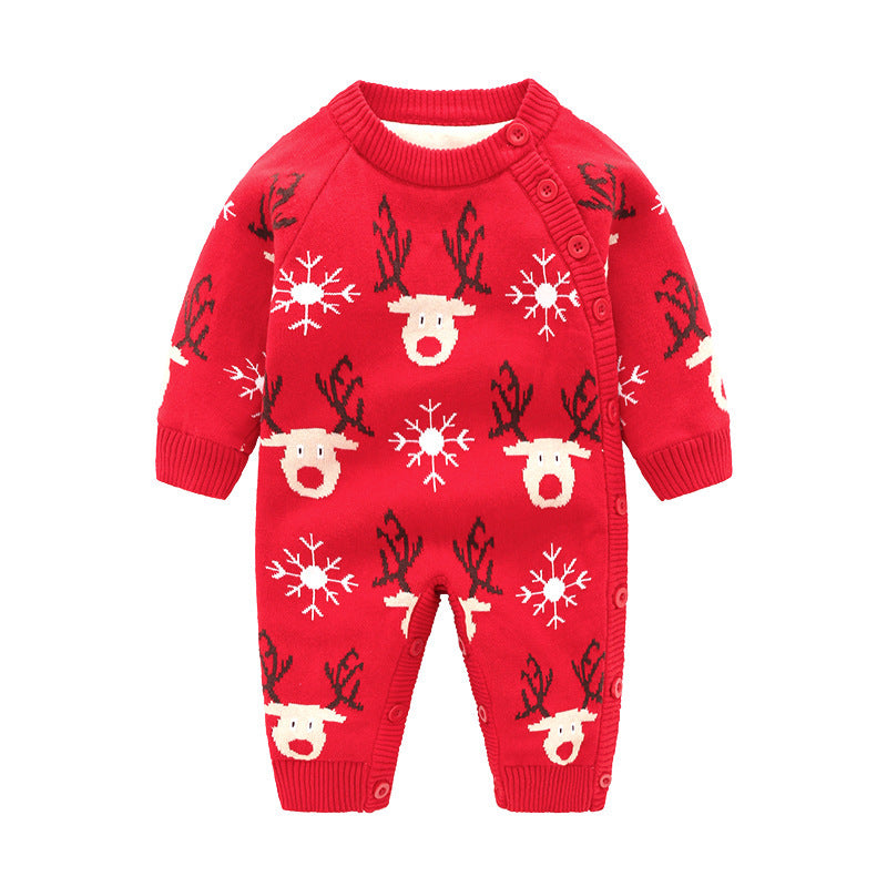 Baby Christmas Romper – Cotton Knitted Holiday Onesie (0–24M)