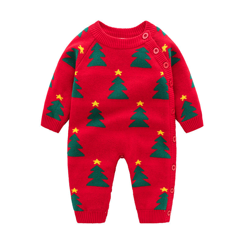 Baby Christmas Romper – Cotton Knitted Holiday Onesie (0–24M)