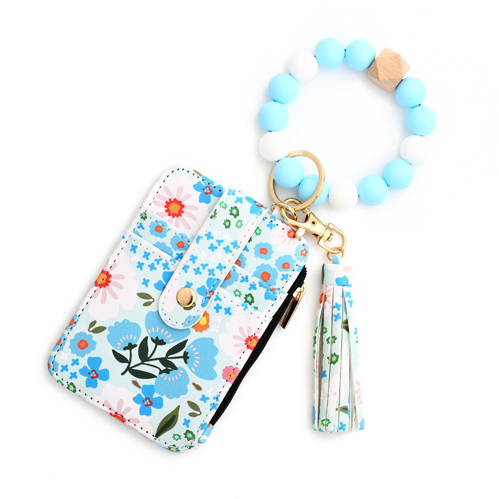 Floral-Printed Leather Card Wallet – Compact & Stylish