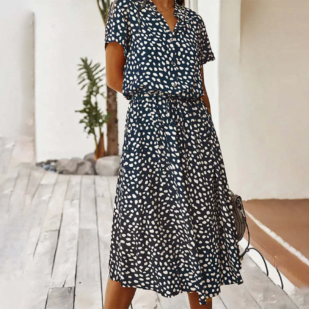 Women’s Autumn Midi Dress – Boho Short Sleeve Rust Red Outfit