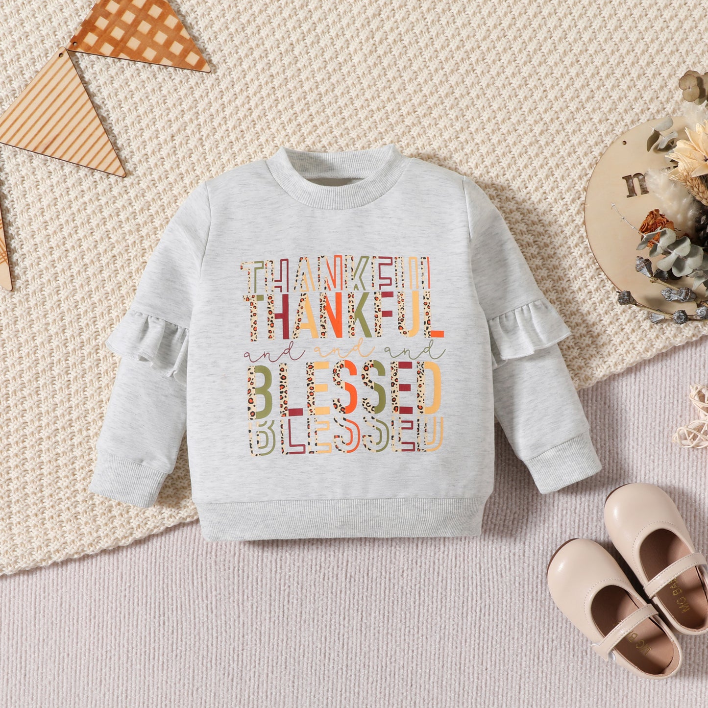 Toddler Girl Fall Outfit – “Thankful Blessed” Sweatshirt & Plaid Skirt Set