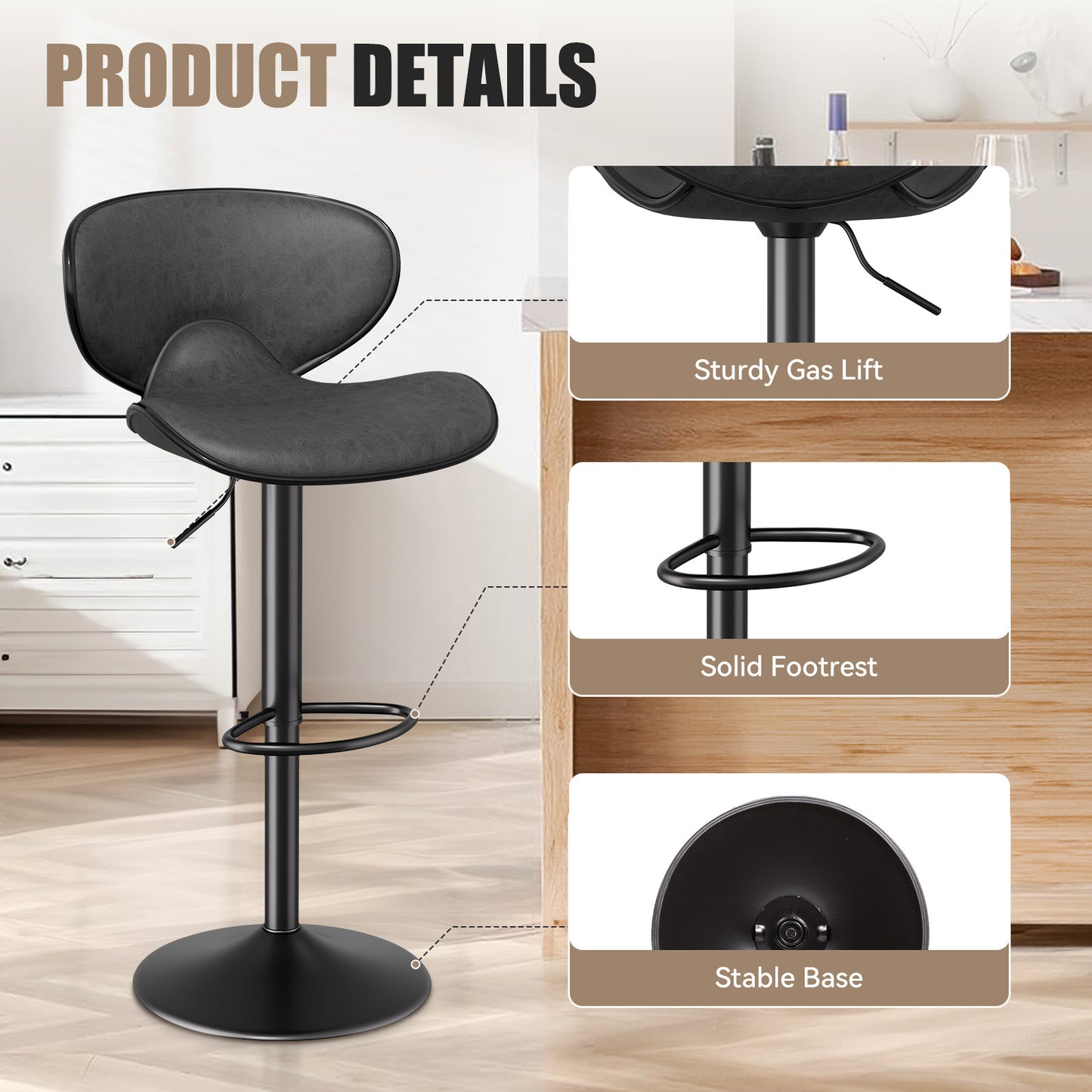 Modern Adjustable Bar Stools - 2pc Set