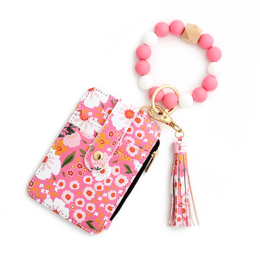 Floral-Printed Leather Card Wallet – Compact & Stylish