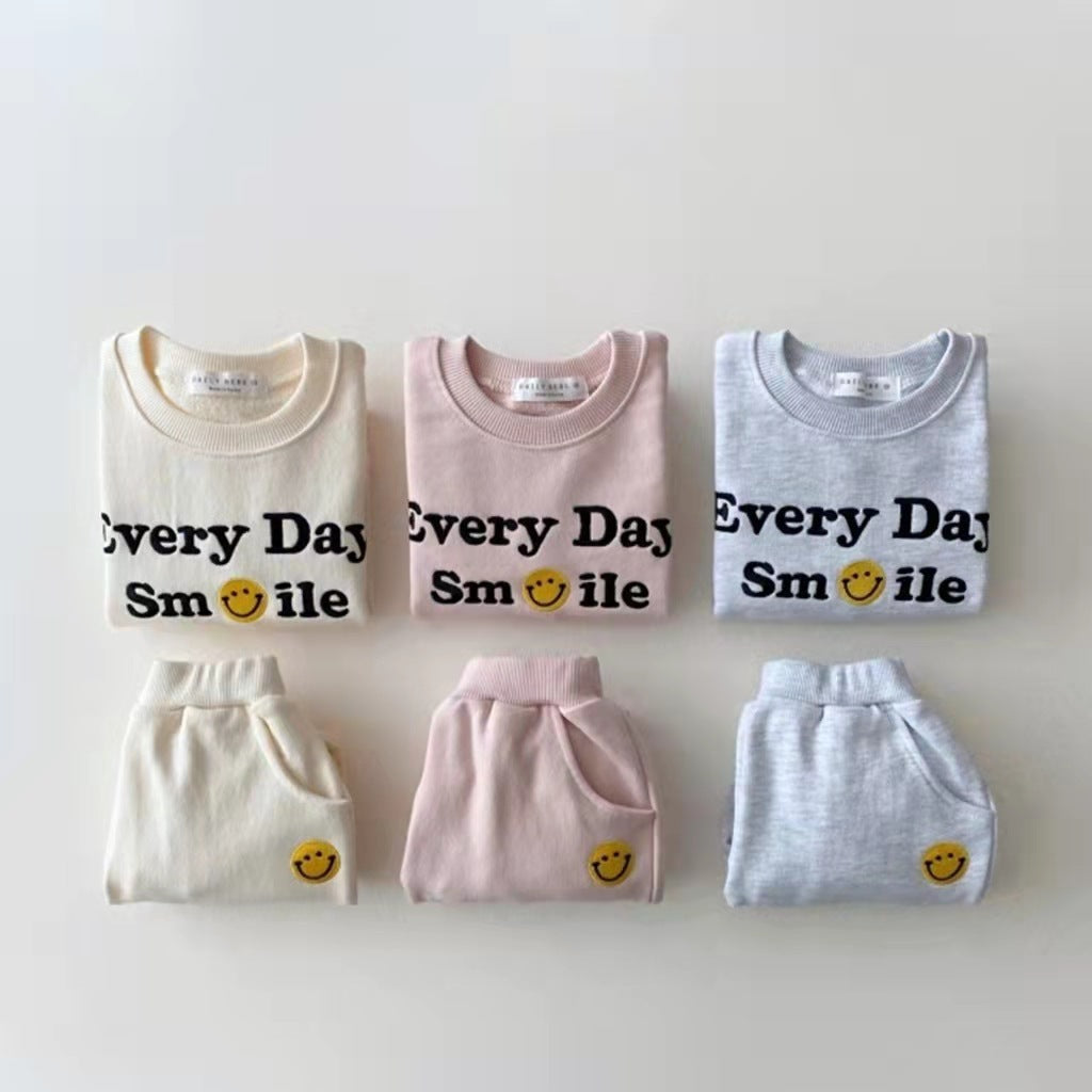 Kids "Every Day Smile" Two-Piece Outfit – Cotton Sweatshirt & Pants Set